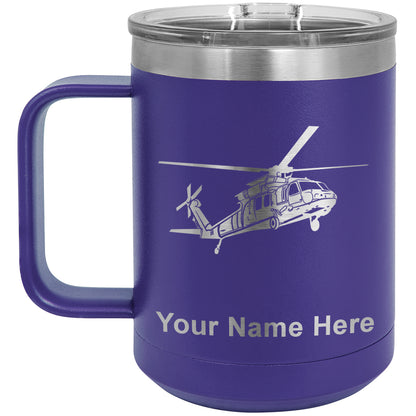 15oz Vacuum Insulated Coffee Mug, Military Helicopter 1, Personalized Engraving Included