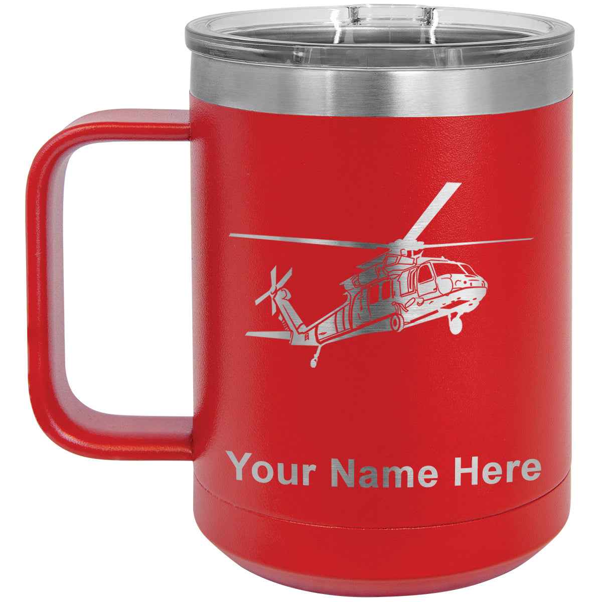 15oz Vacuum Insulated Coffee Mug, Military Helicopter 1, Personalized Engraving Included