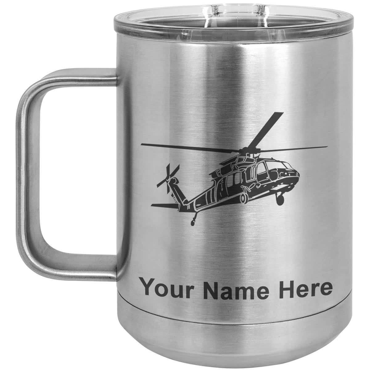 15oz Vacuum Insulated Coffee Mug, Military Helicopter 1, Personalized Engraving Included