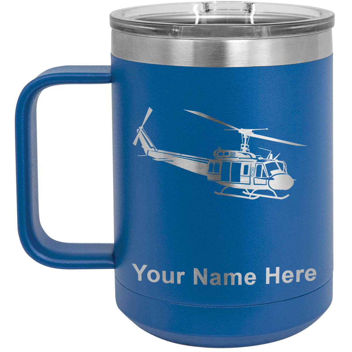 15oz Vacuum Insulated Coffee Mug, Military Helicopter 2, Personalized Engraving Included
