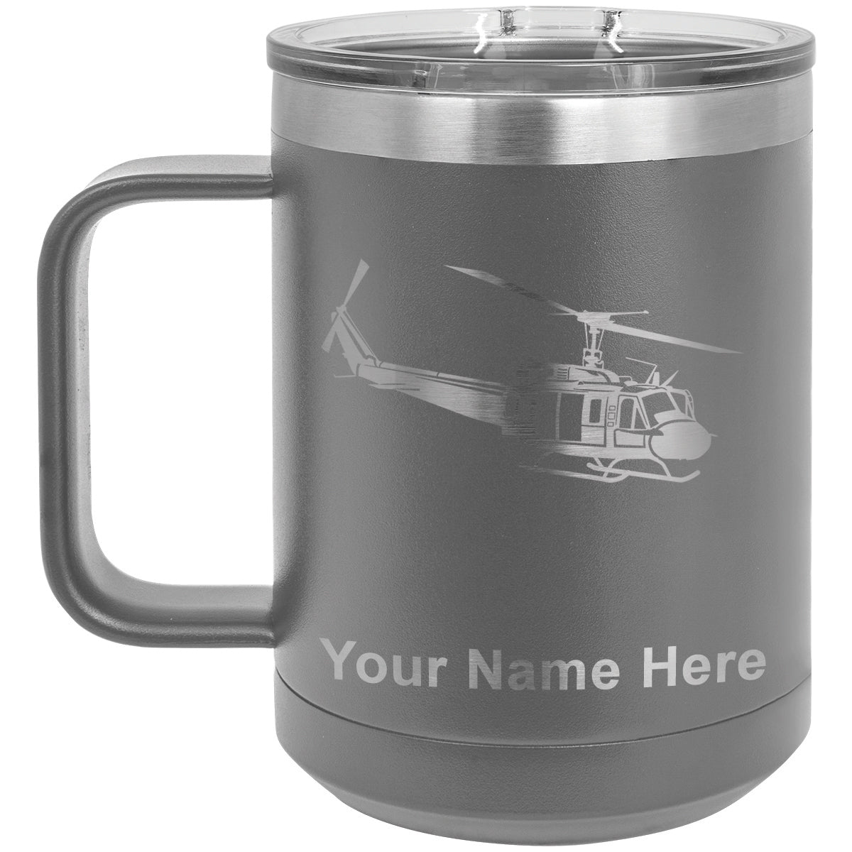 15oz Vacuum Insulated Coffee Mug, Military Helicopter 2, Personalized Engraving Included