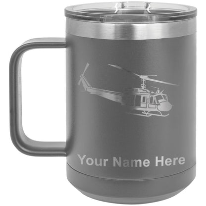 15oz Vacuum Insulated Coffee Mug, Military Helicopter 2, Personalized Engraving Included