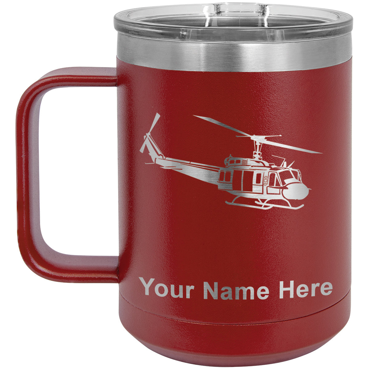 15oz Vacuum Insulated Coffee Mug, Military Helicopter 2, Personalized Engraving Included