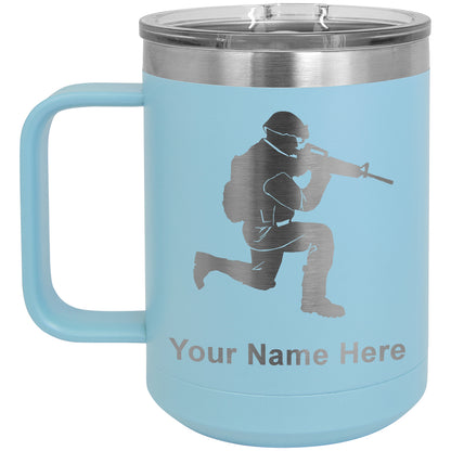 15oz Vacuum Insulated Coffee Mug, Military Soldier, Personalized Engraving Included
