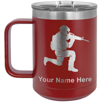 15oz Vacuum Insulated Coffee Mug, Military Soldier, Personalized Engraving Included