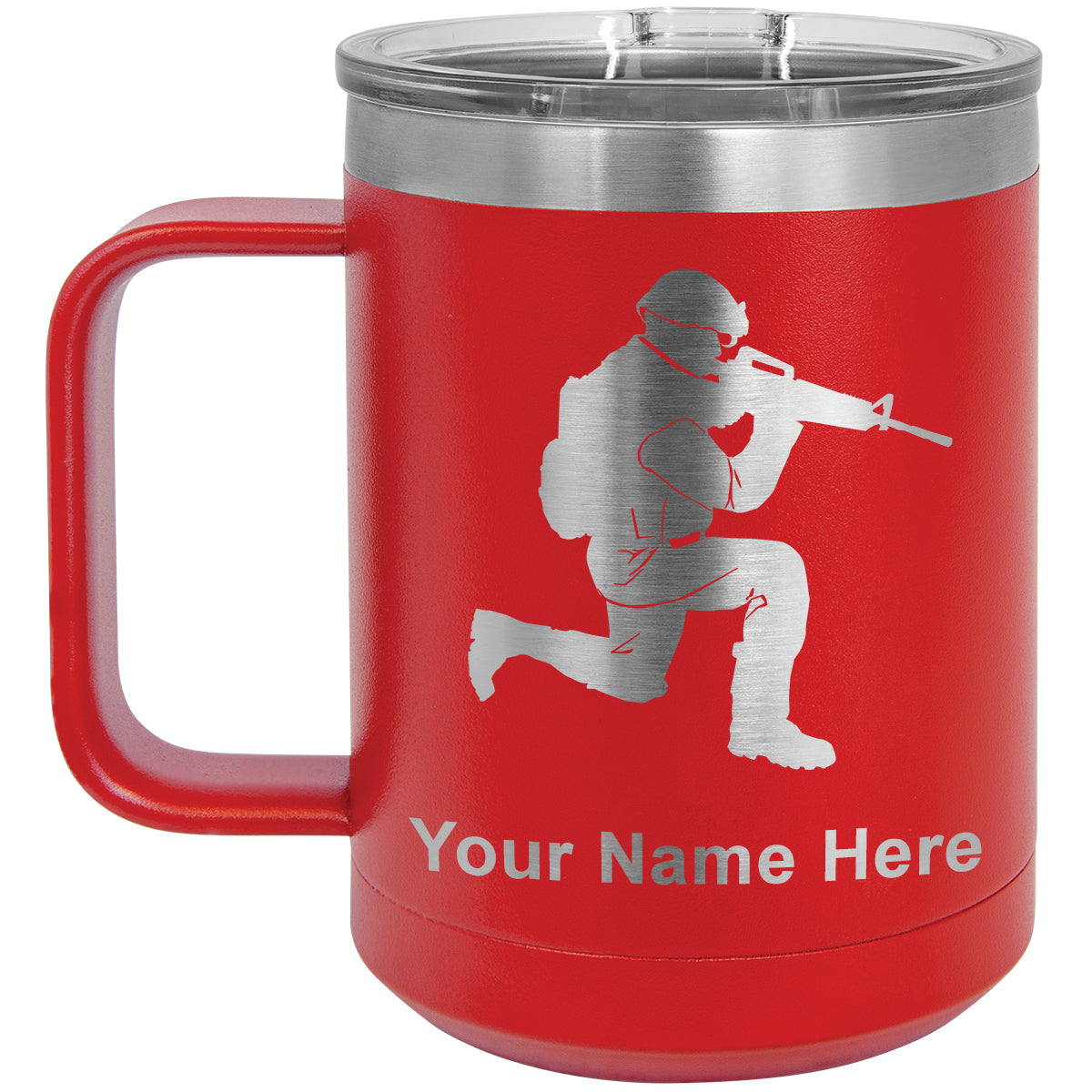 15oz Vacuum Insulated Coffee Mug, Military Soldier, Personalized Engraving Included