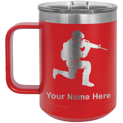 15oz Vacuum Insulated Coffee Mug, Military Soldier, Personalized Engraving Included