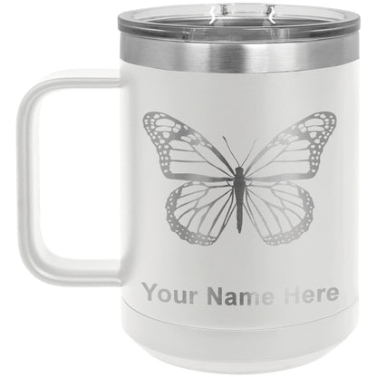 15oz Vacuum Insulated Coffee Mug, Monarch Butterfly, Personalized Engraving Included