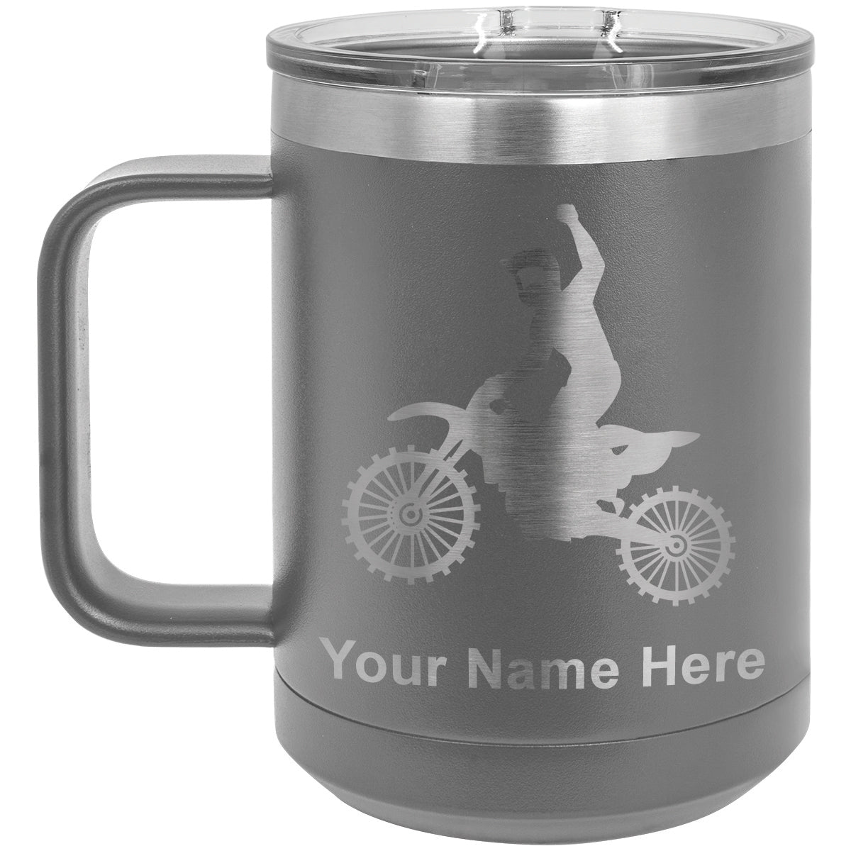 15oz Vacuum Insulated Coffee Mug, Motocross, Personalized Engraving Included