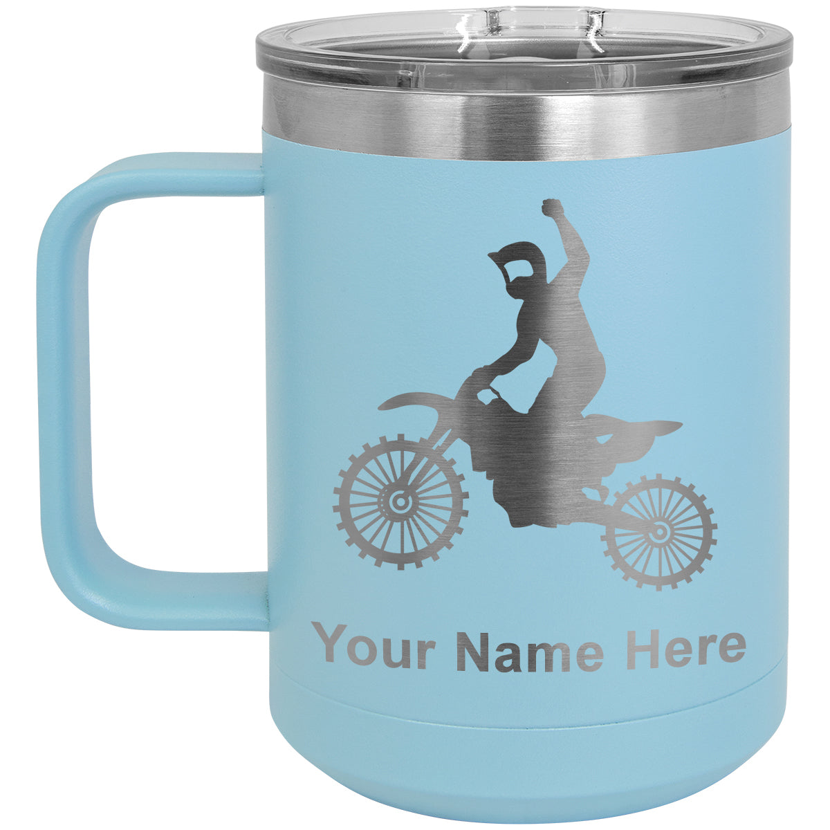 15oz Vacuum Insulated Coffee Mug, Motocross, Personalized Engraving Included