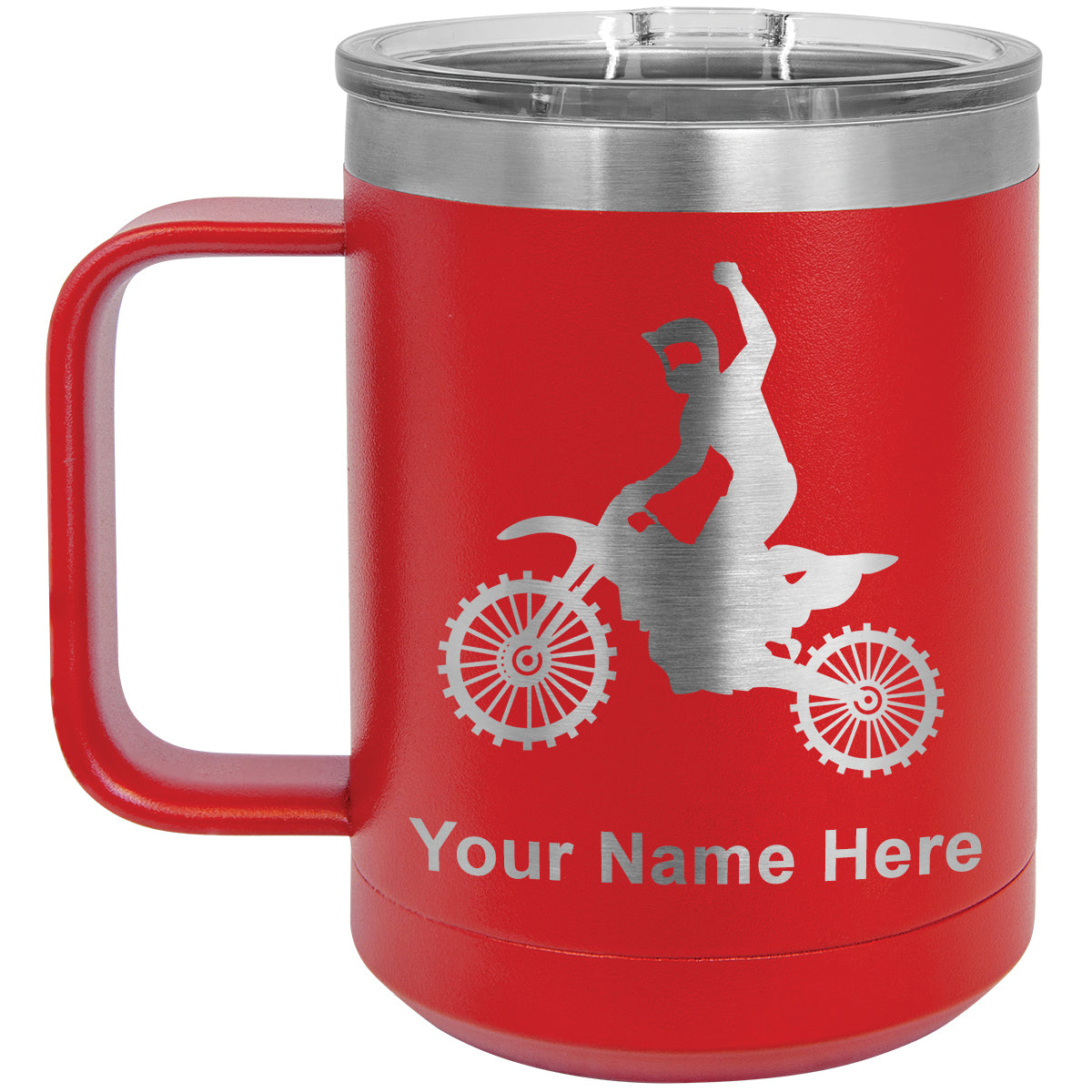 15oz Vacuum Insulated Coffee Mug, Motocross, Personalized Engraving Included