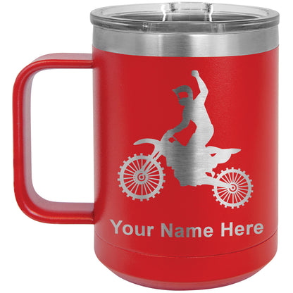15oz Vacuum Insulated Coffee Mug, Motocross, Personalized Engraving Included