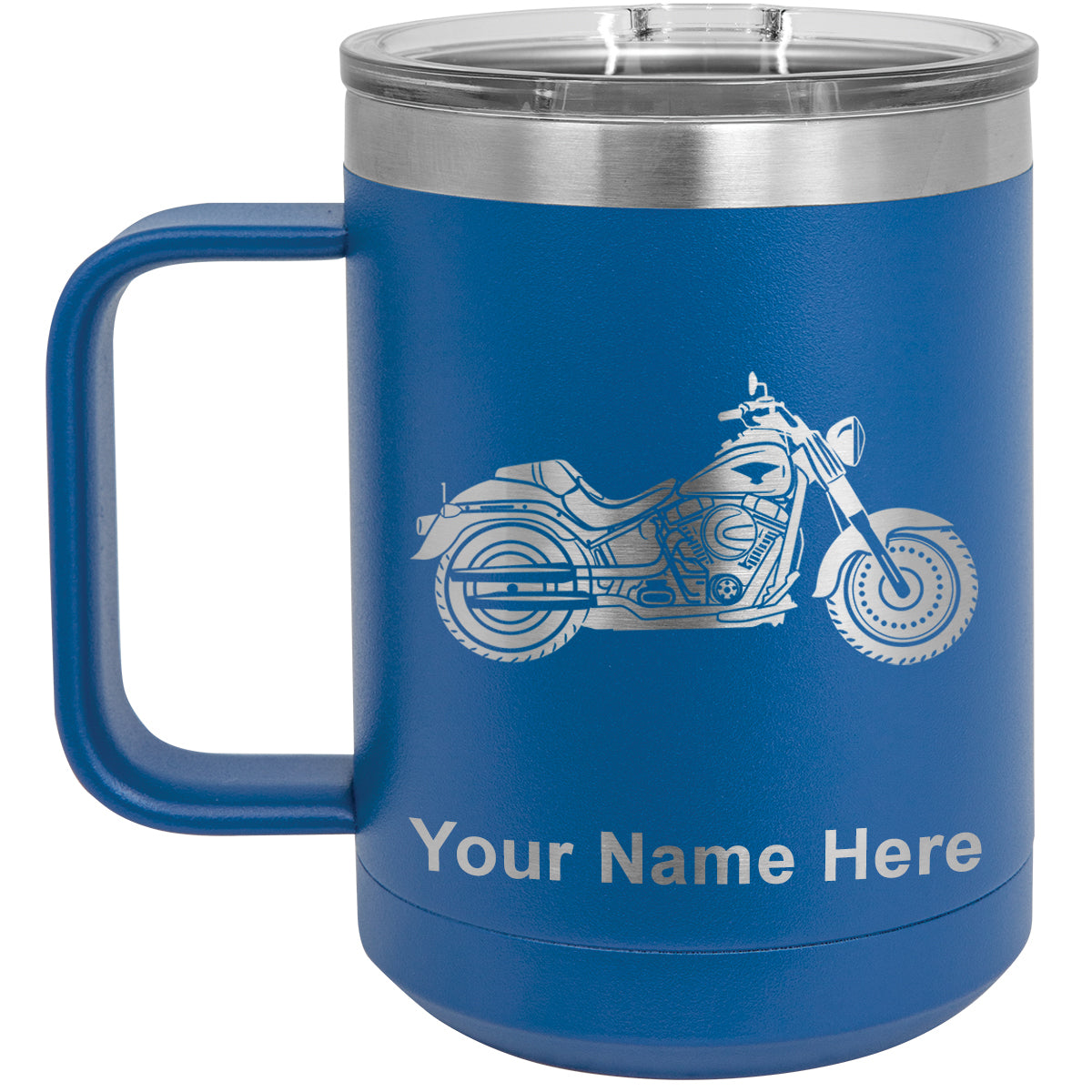 15oz Vacuum Insulated Coffee Mug, Motorcycle, Personalized Engraving Included