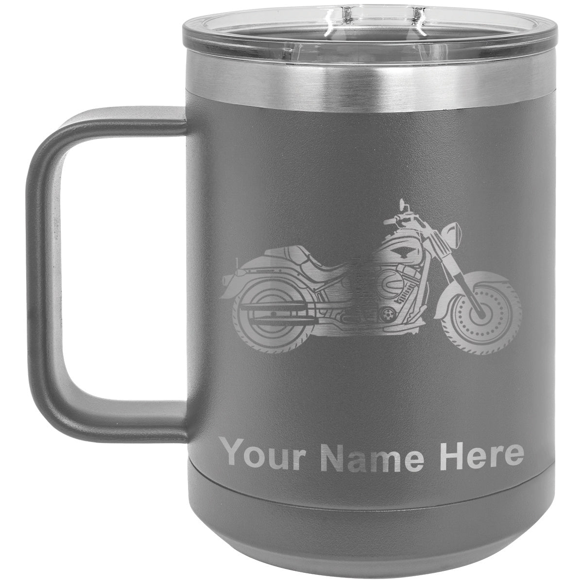 15oz Vacuum Insulated Coffee Mug, Motorcycle, Personalized Engraving Included