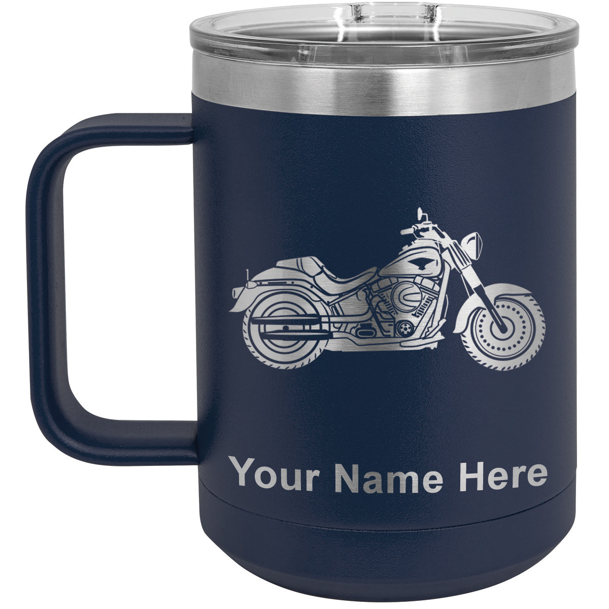 15oz Vacuum Insulated Coffee Mug, Motorcycle, Personalized Engraving Included
