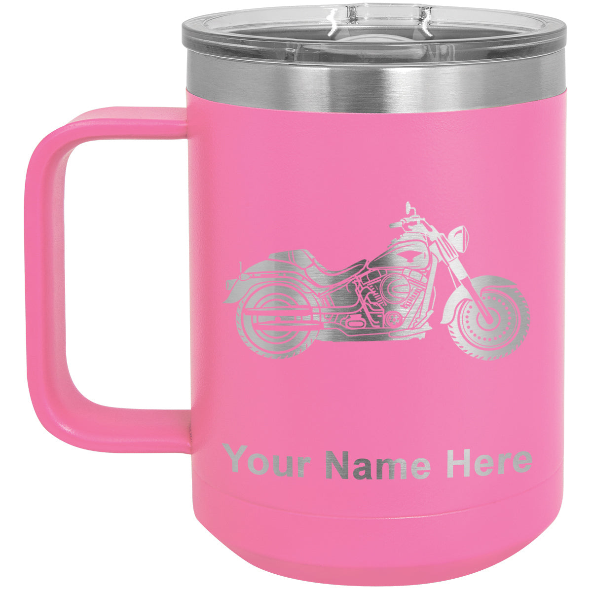 15oz Vacuum Insulated Coffee Mug, Motorcycle, Personalized Engraving Included