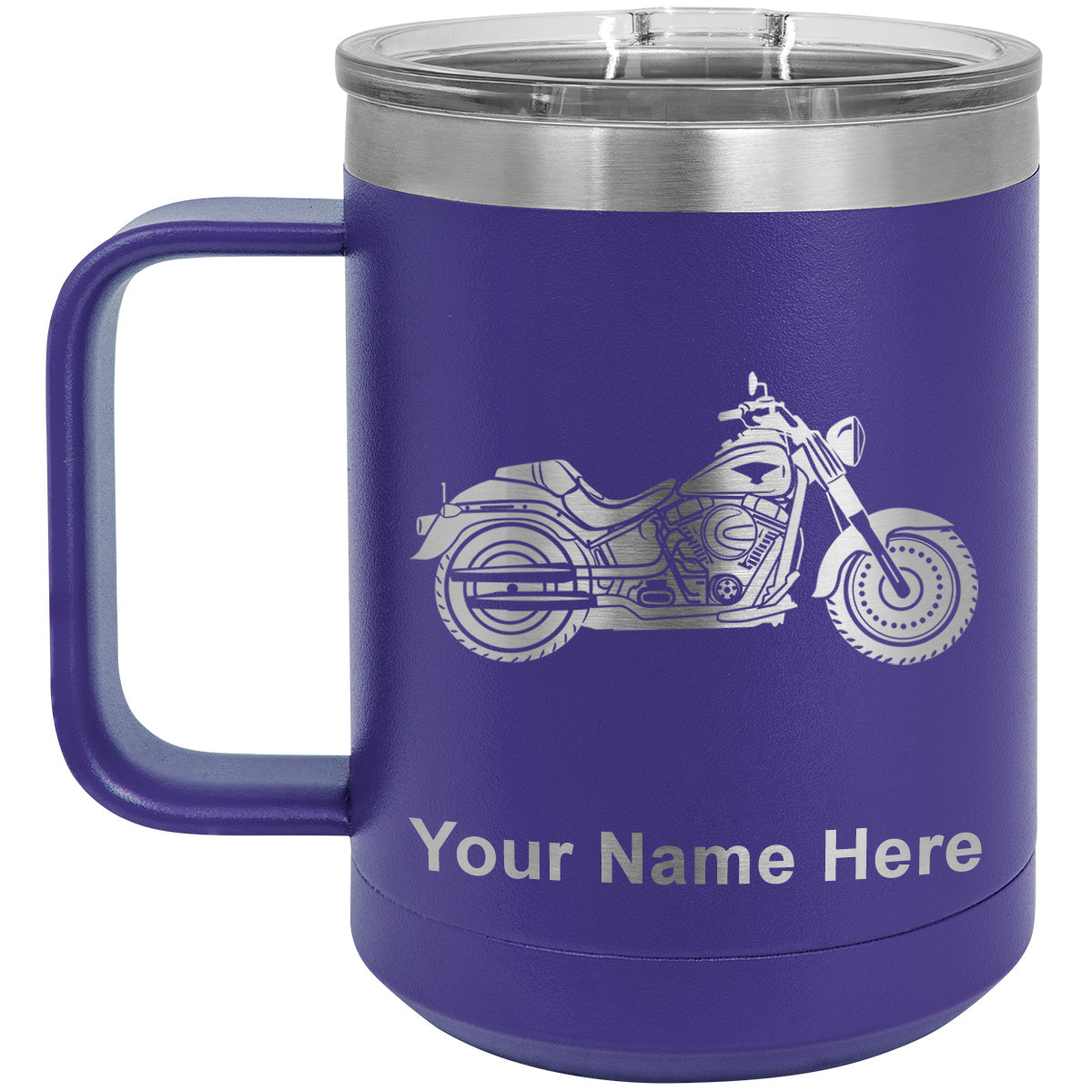 15oz Vacuum Insulated Coffee Mug, Motorcycle, Personalized Engraving Included