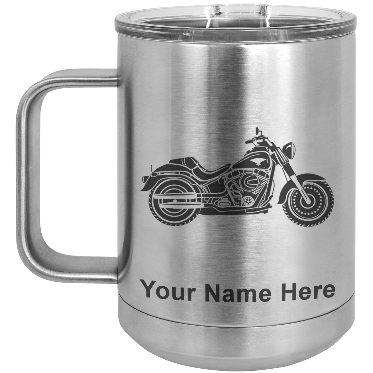 15oz Vacuum Insulated Coffee Mug, Motorcycle, Personalized Engraving Included
