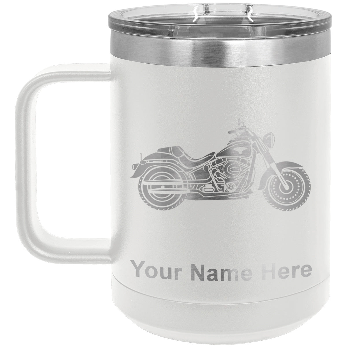 15oz Vacuum Insulated Coffee Mug, Motorcycle, Personalized Engraving Included