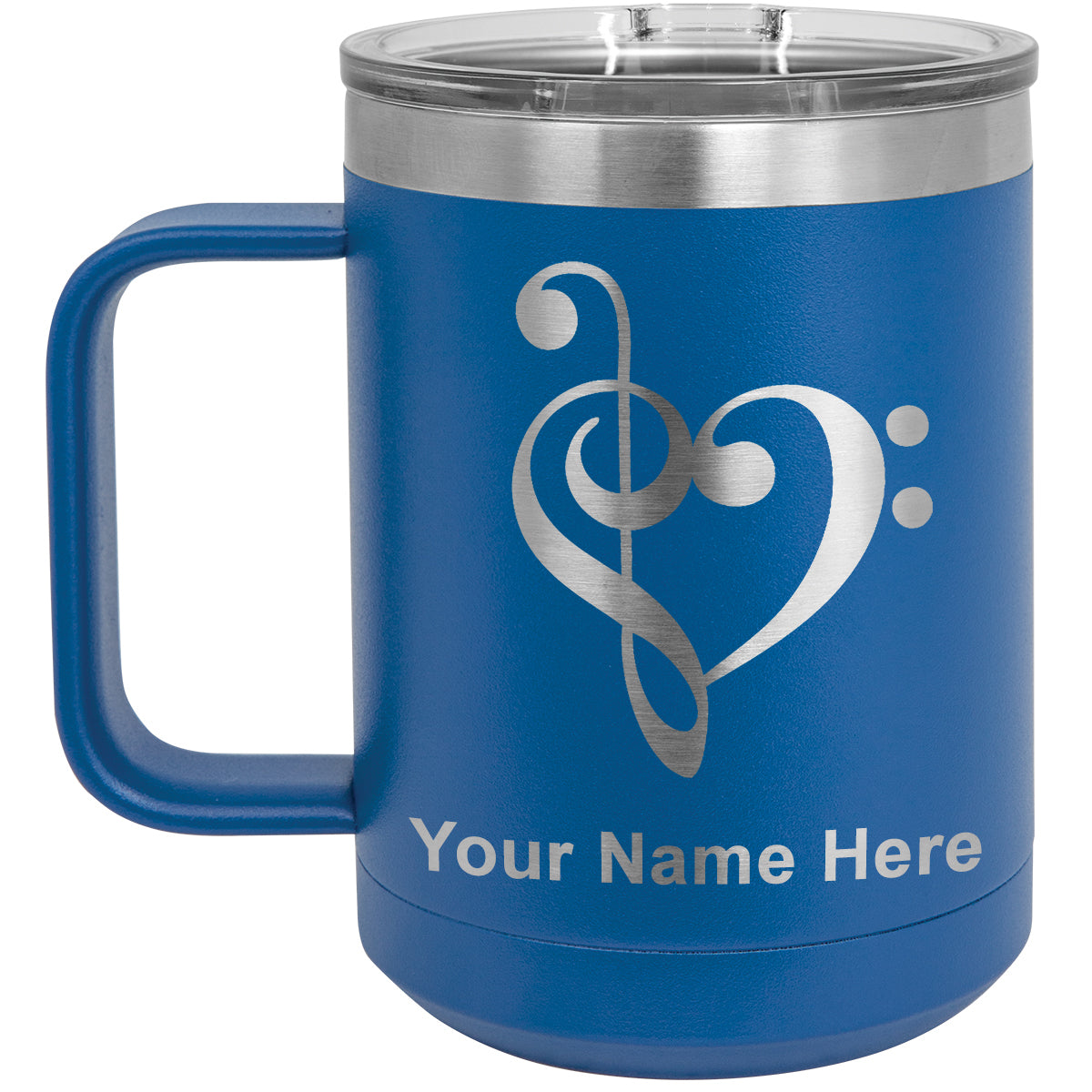 15oz Vacuum Insulated Coffee Mug, Music Heart, Personalized Engraving Included