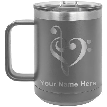 15oz Vacuum Insulated Coffee Mug, Music Heart, Personalized Engraving Included