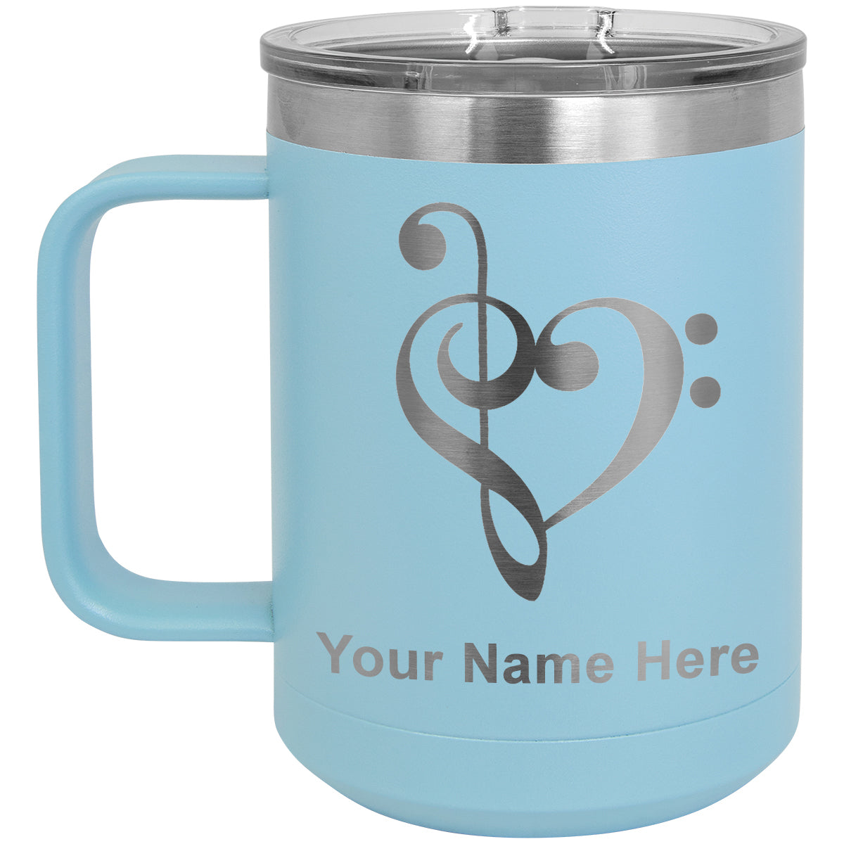 15oz Vacuum Insulated Coffee Mug, Music Heart, Personalized Engraving Included