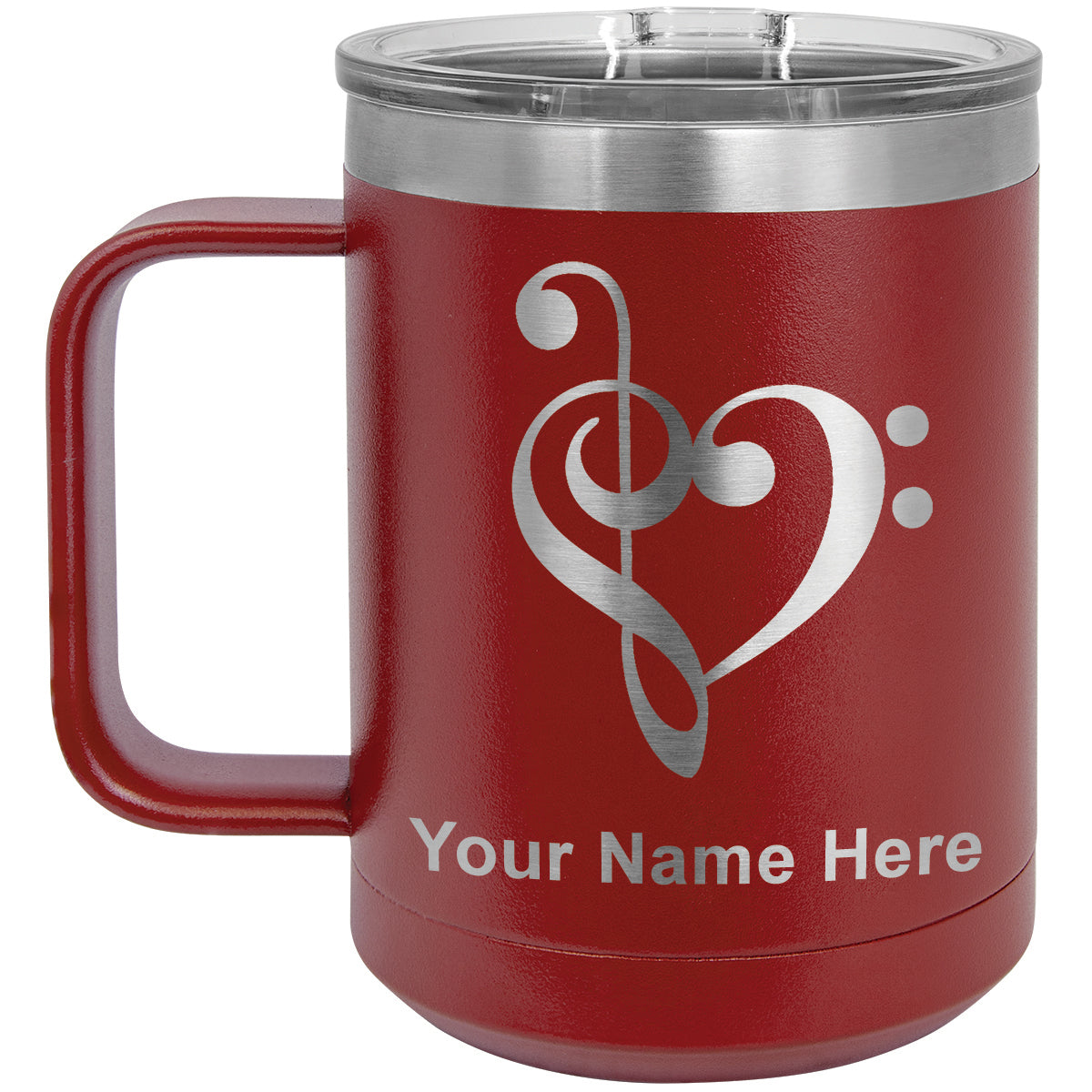 15oz Vacuum Insulated Coffee Mug, Music Heart, Personalized Engraving Included