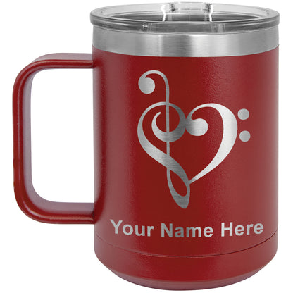 15oz Vacuum Insulated Coffee Mug, Music Heart, Personalized Engraving Included