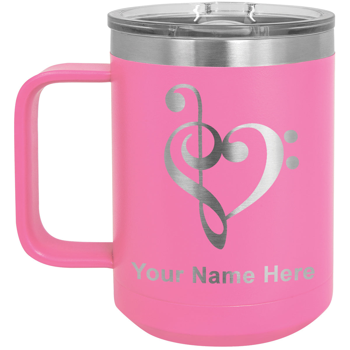 15oz Vacuum Insulated Coffee Mug, Music Heart, Personalized Engraving Included