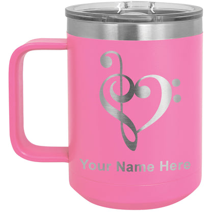 15oz Vacuum Insulated Coffee Mug, Music Heart, Personalized Engraving Included