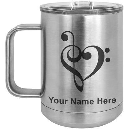15oz Vacuum Insulated Coffee Mug, Music Heart, Personalized Engraving Included