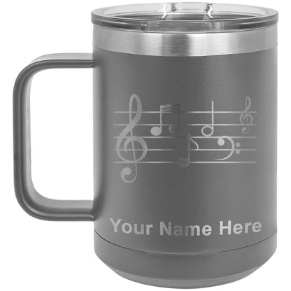 15oz Vacuum Insulated Coffee Mug, Music Staff, Personalized Engraving Included