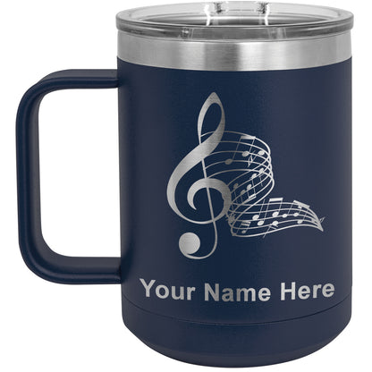 15oz Vacuum Insulated Coffee Mug, Musical Notes, Personalized Engraving Included