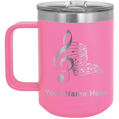 15oz Vacuum Insulated Coffee Mug, Musical Notes, Personalized Engraving Included