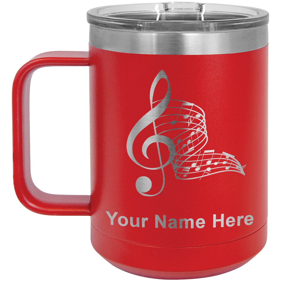 15oz Vacuum Insulated Coffee Mug, Musical Notes, Personalized Engraving Included