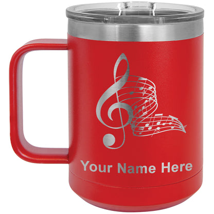 15oz Vacuum Insulated Coffee Mug, Musical Notes, Personalized Engraving Included