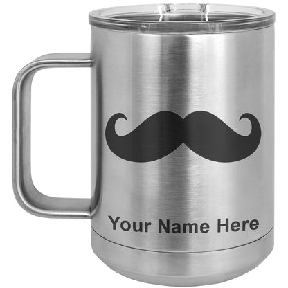 15oz Vacuum Insulated Coffee Mug, Mustache, Personalized Engraving Included