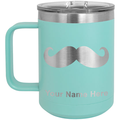 15oz Vacuum Insulated Coffee Mug, Mustache, Personalized Engraving Included
