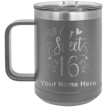 15oz Vacuum Insulated Coffee Mug, My Sweet 16, Personalized Engraving Included