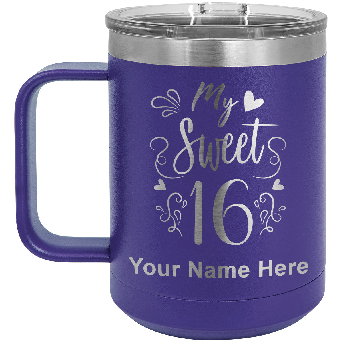 15oz Vacuum Insulated Coffee Mug, My Sweet 16, Personalized Engraving Included