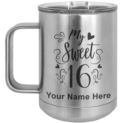15oz Vacuum Insulated Coffee Mug, My Sweet 16, Personalized Engraving Included
