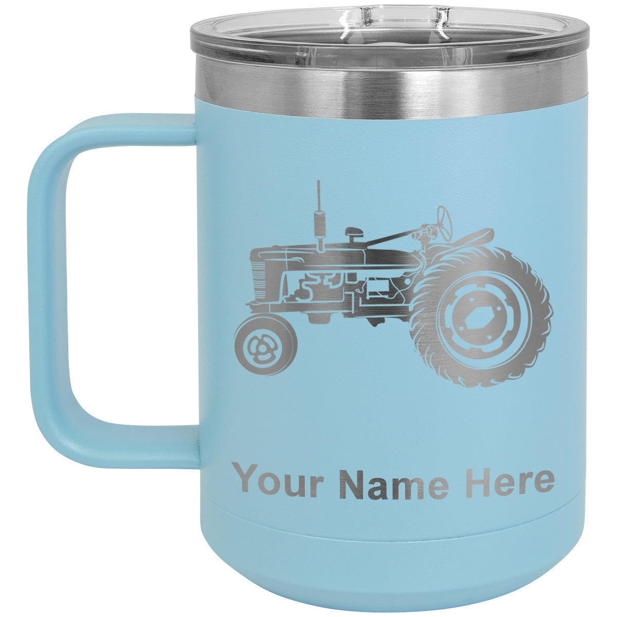 15oz Vacuum Insulated Coffee Mug, Old Farm Tractor, Personalized Engraving Included