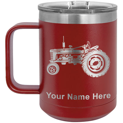 15oz Vacuum Insulated Coffee Mug, Old Farm Tractor, Personalized Engraving Included