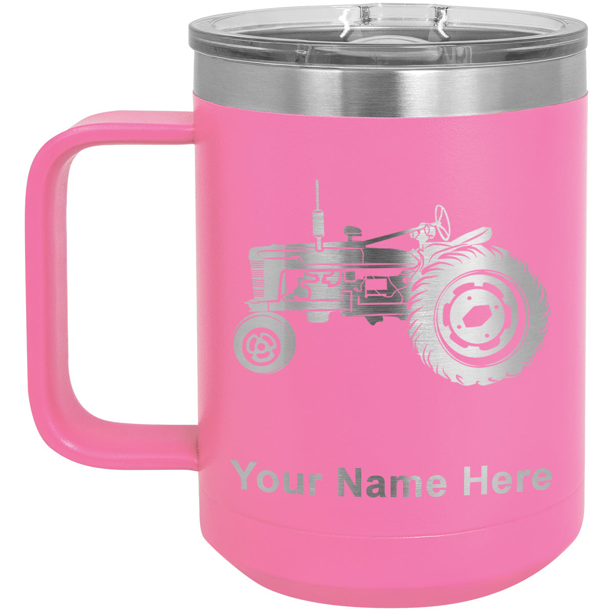 15oz Vacuum Insulated Coffee Mug, Old Farm Tractor, Personalized Engraving Included