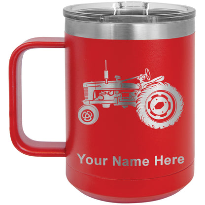 15oz Vacuum Insulated Coffee Mug, Old Farm Tractor, Personalized Engraving Included