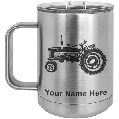 15oz Vacuum Insulated Coffee Mug, Old Farm Tractor, Personalized Engraving Included