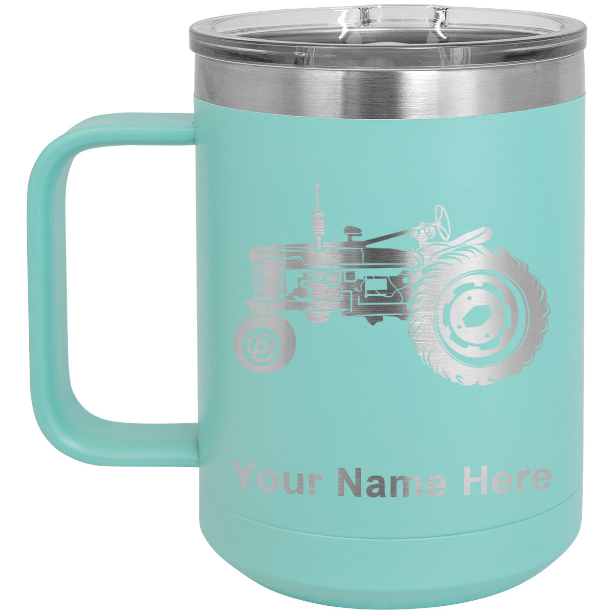 15oz Vacuum Insulated Coffee Mug, Old Farm Tractor, Personalized Engraving Included