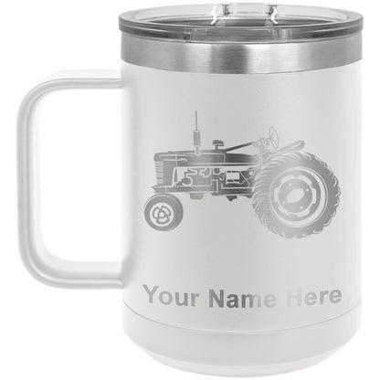 15oz Vacuum Insulated Coffee Mug, Old Farm Tractor, Personalized Engraving Included