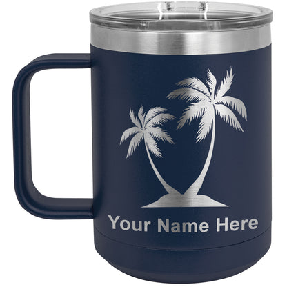 15oz Vacuum Insulated Coffee Mug, Palm Trees, Personalized Engraving Included