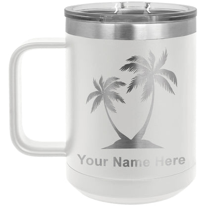 15oz Vacuum Insulated Coffee Mug, Palm Trees, Personalized Engraving Included